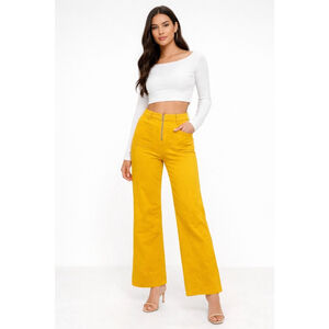 Tory Burch Mustard Yellow Wide Leg Zip Front Pants, Jeans, Size 25
